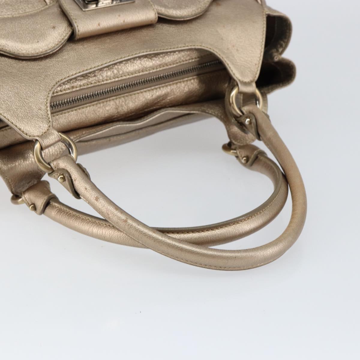 Salvatore Ferragamo Gancini Tote Bag Leather Gold Auth 153462