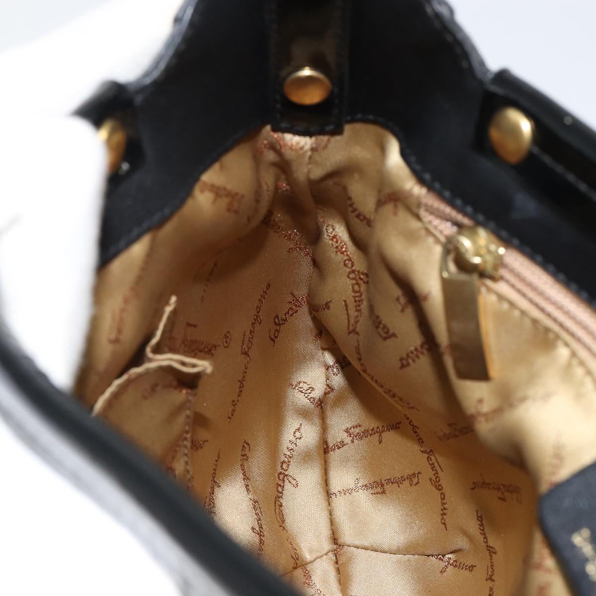 Salvatore Ferragamo Gancini Tote Bag Enamel Black Gold Auth 153463