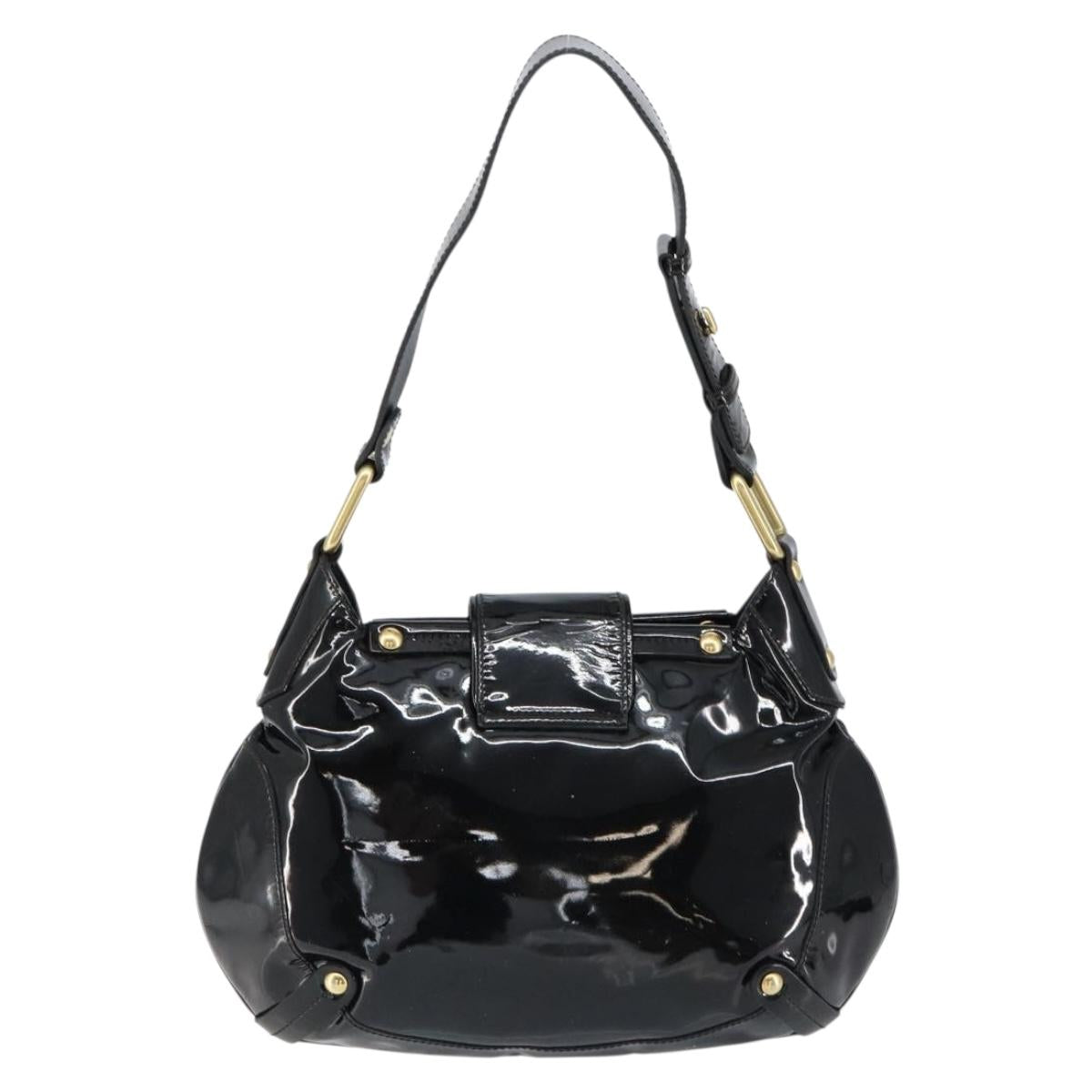 Salvatore Ferragamo Gancini Tote Bag Enamel Black Gold Auth 153463