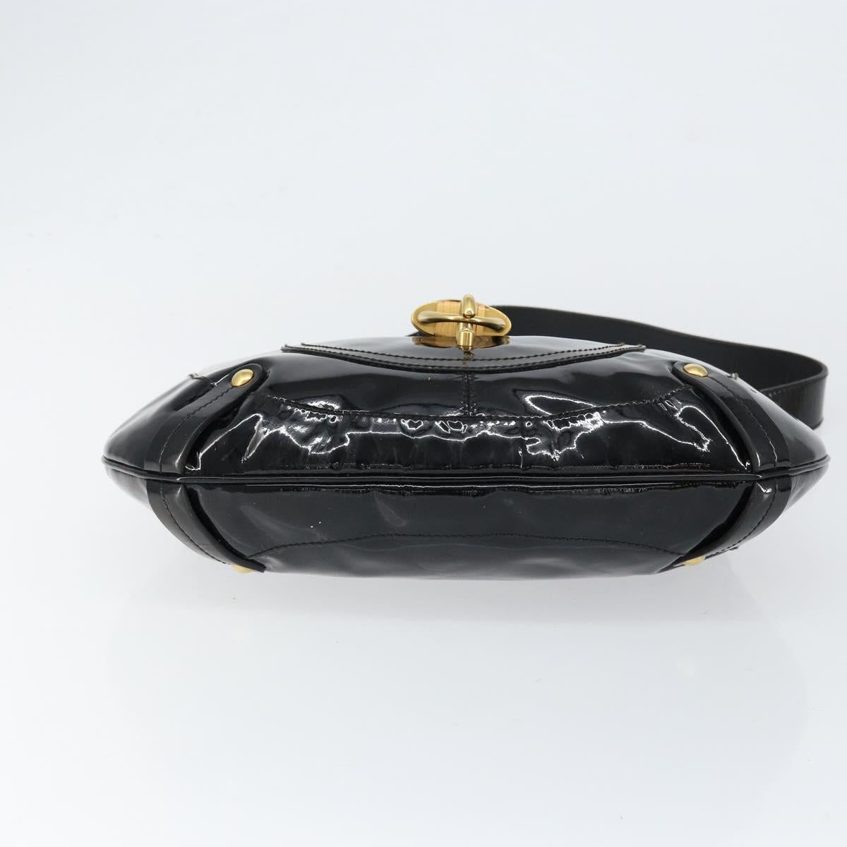 Salvatore Ferragamo Gancini Tote Bag Enamel Black Gold Auth 153463