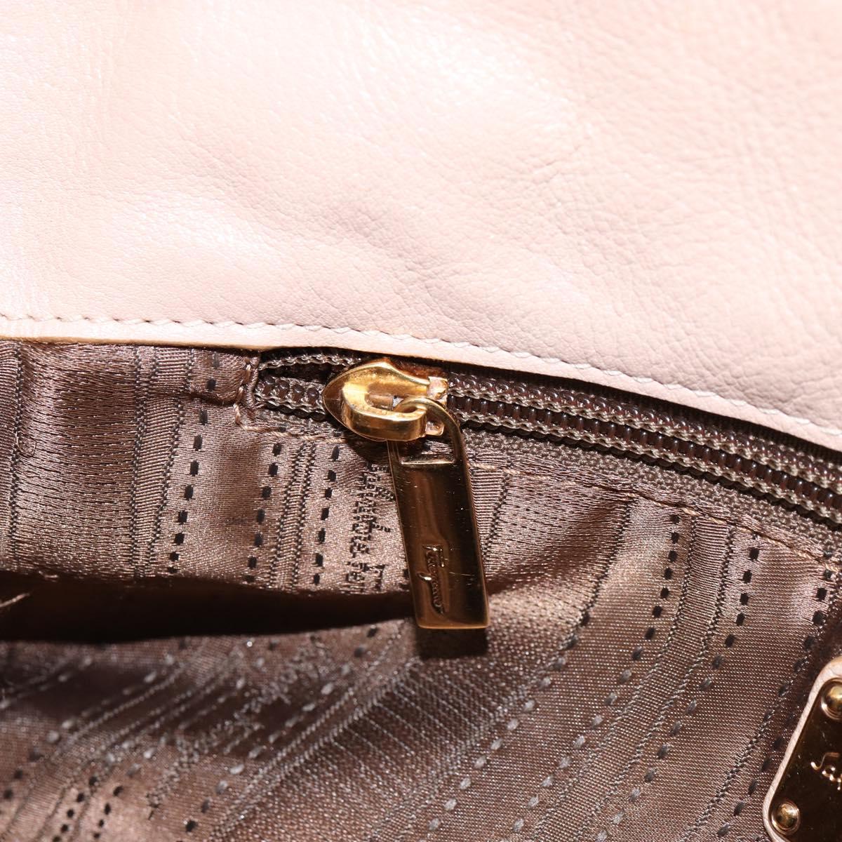 Salvatore Ferragamo Gancini Tote Bag Tweed Suede Beige Gold Auth 153464