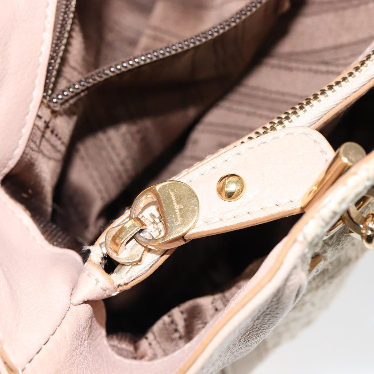 Salvatore Ferragamo Gancini Tote Bag Tweed Suede Beige Gold Auth 153464