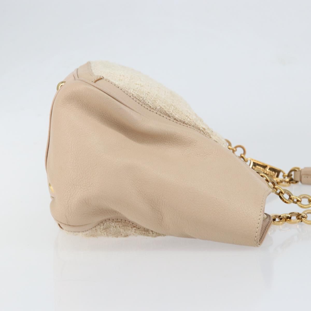 Salvatore Ferragamo Gancini Tote Bag Tweed Suede Beige Gold Auth 153464