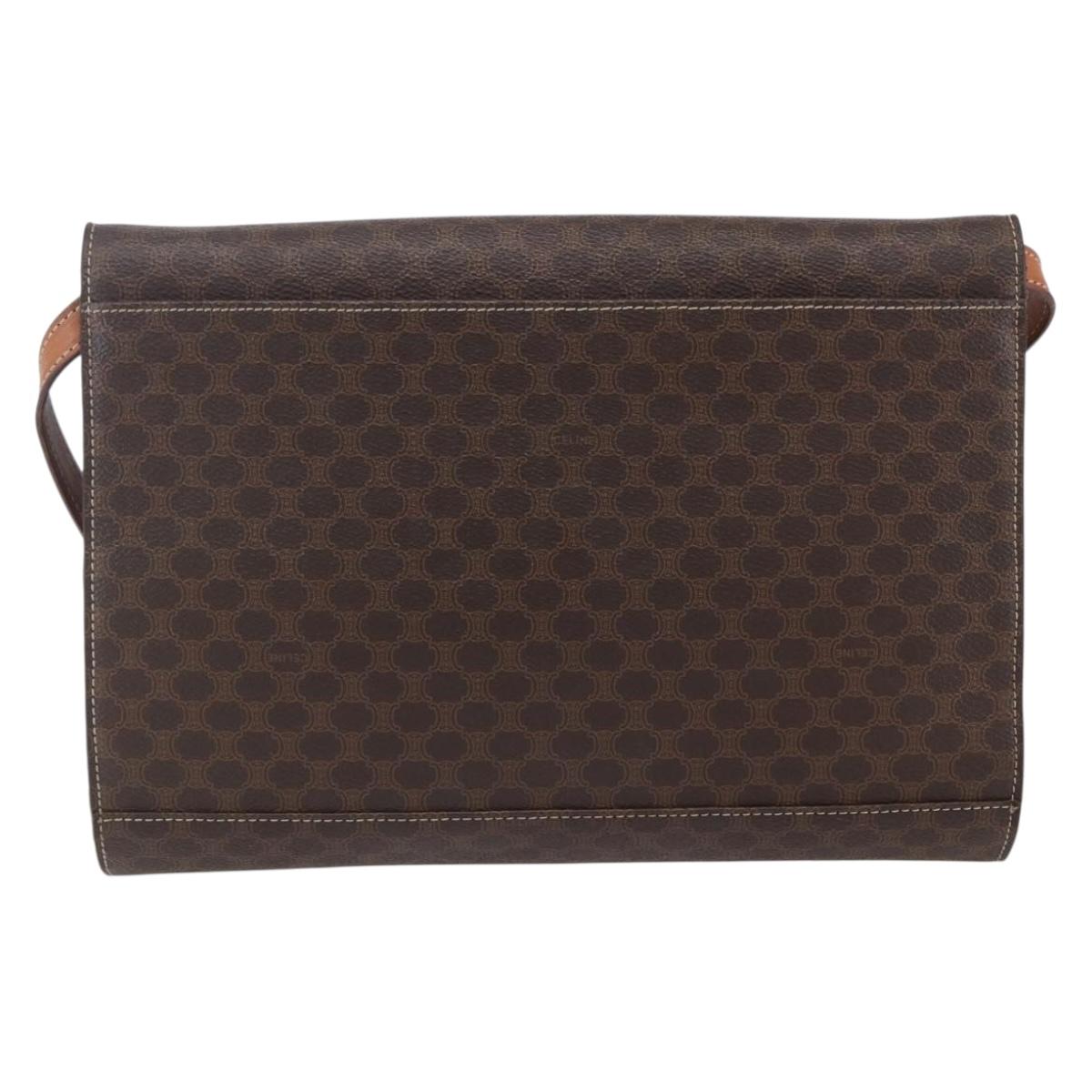 CELINE Macadam Canvas Circle Shoulder Bag PVC Leather Brown Gold Auth 153465