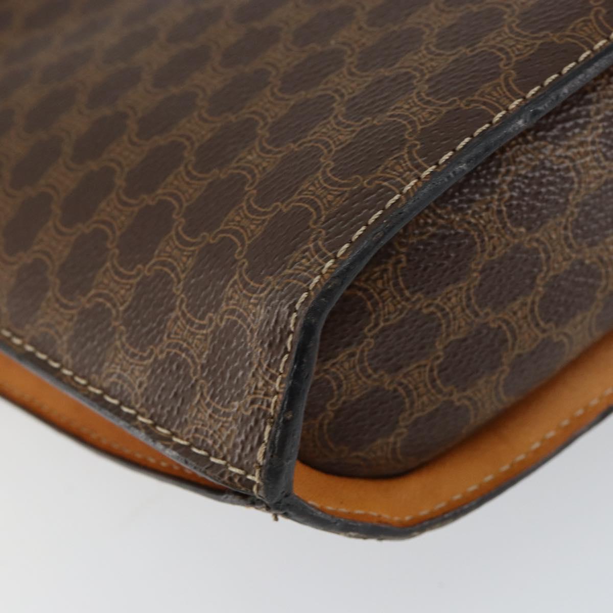 CELINE Macadam Canvas Medallion Shoulder Bag PVC Leather Brown Gold Auth 153467