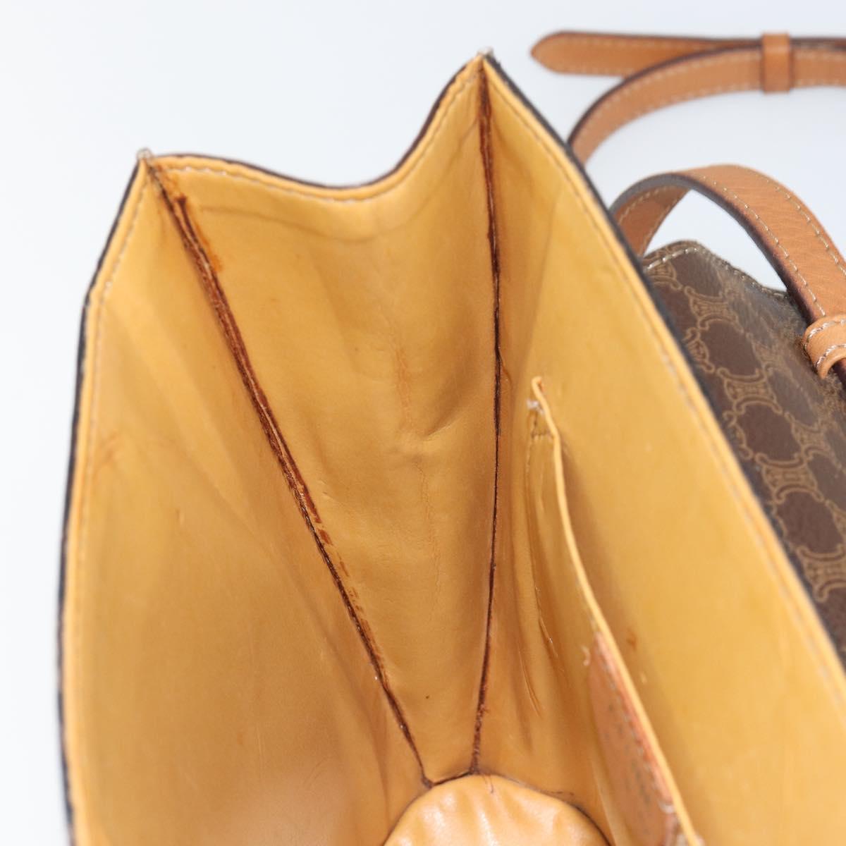 CELINE Macadam Canvas Medallion Shoulder Bag PVC Leather Brown Gold Auth 153467
