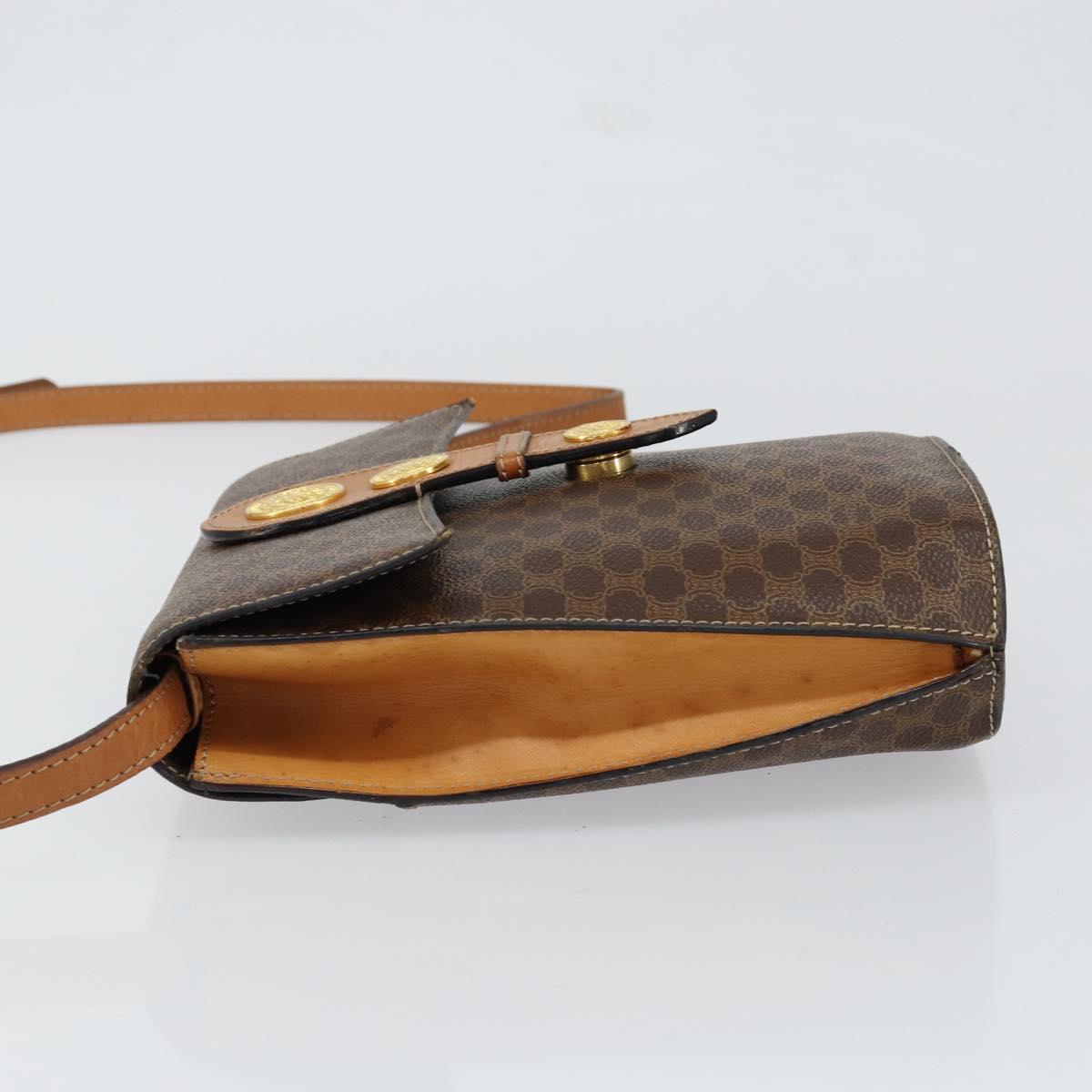 CELINE Macadam Canvas Medallion Shoulder Bag PVC Leather Brown Gold Auth 153467