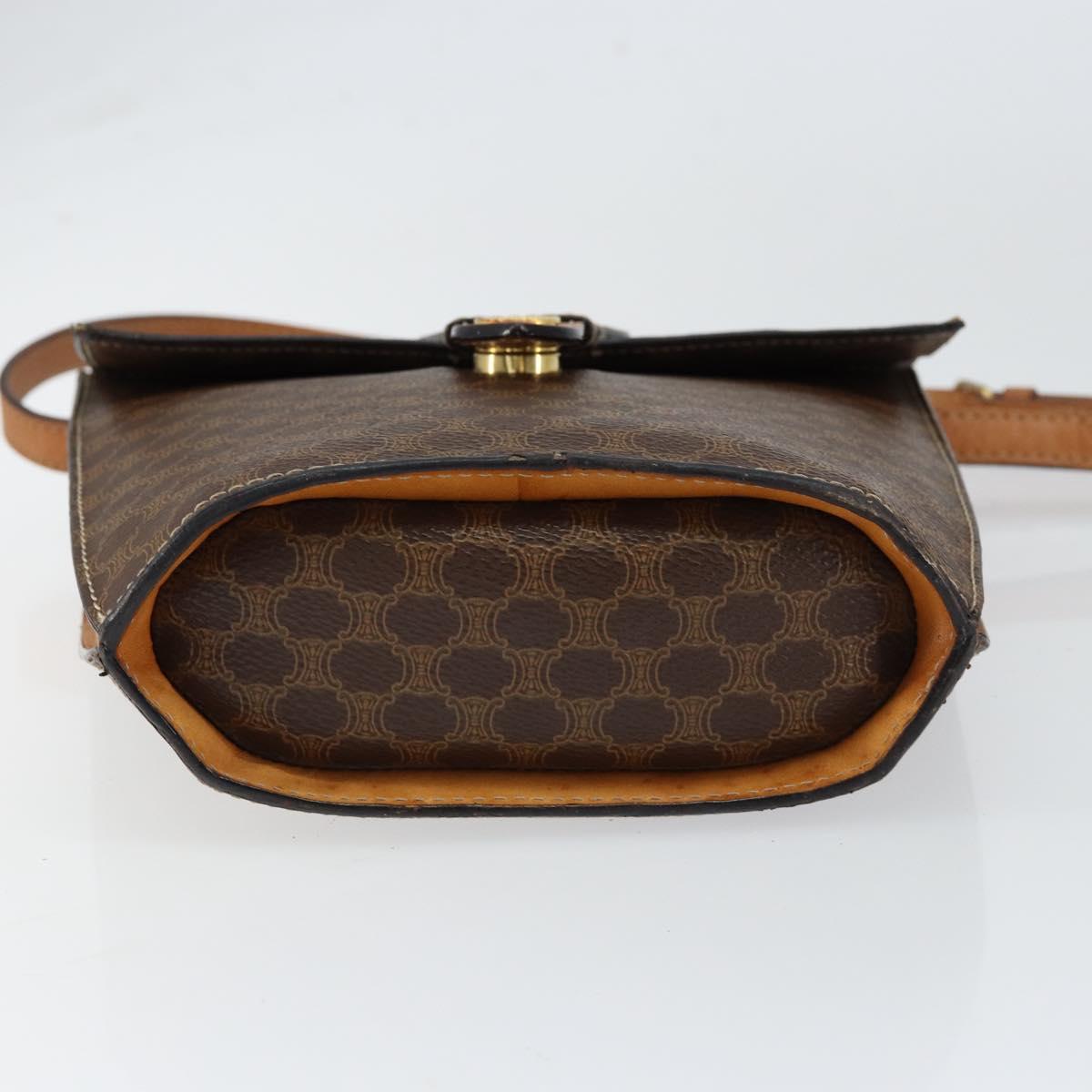 CELINE Macadam Canvas Medallion Shoulder Bag PVC Leather Brown Gold Auth 153467