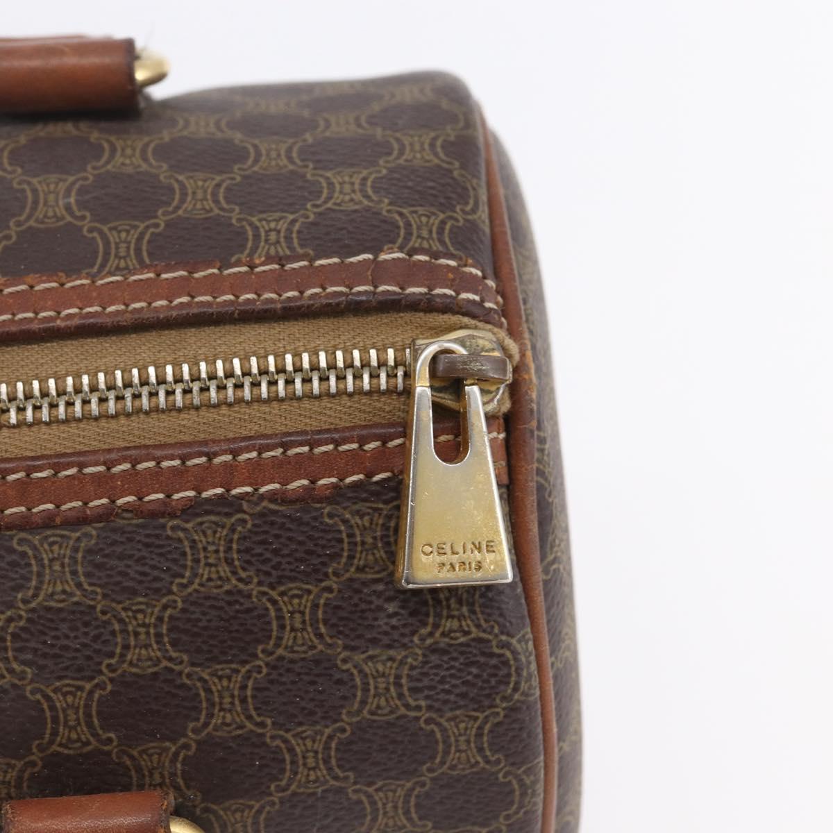 CELINE Macadam Canvas Shoulder Bag PVC Leather Brown Gold Auth 153468