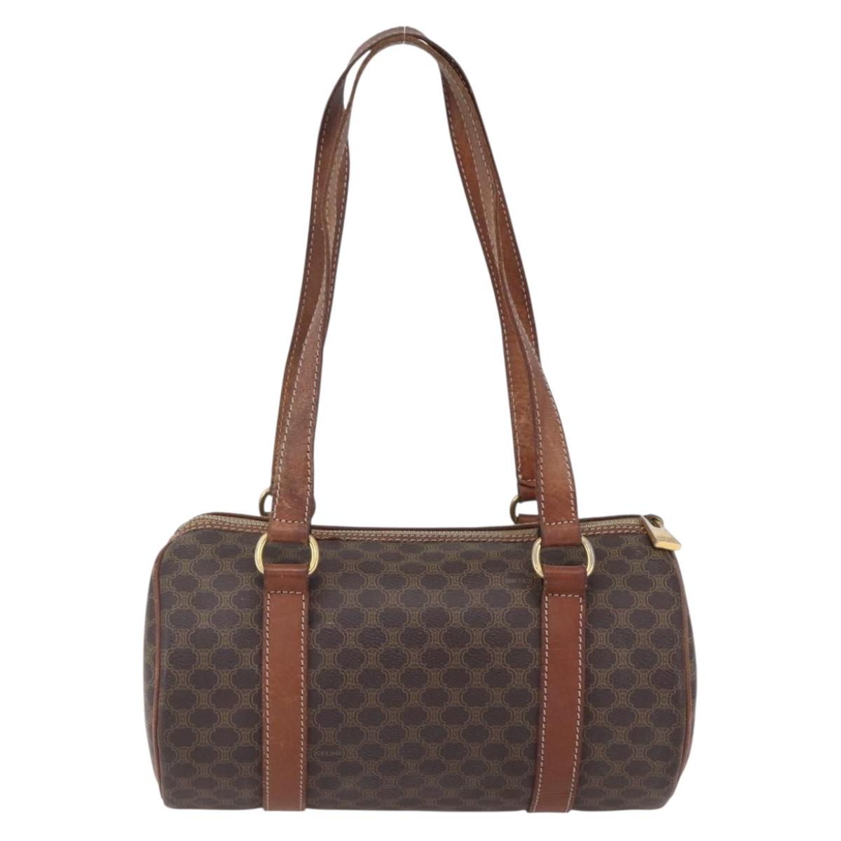 CELINE Macadam Canvas Shoulder Bag PVC Leather Brown Gold Auth 153468