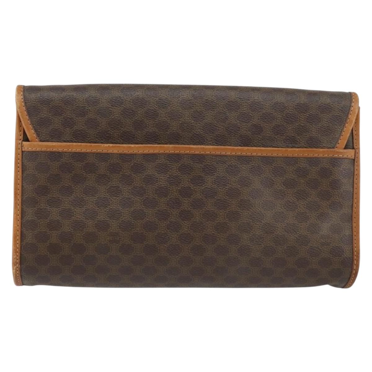 CELINE Macadam Canvas Clutch Bag PVC Leather Brown Gold Auth 153469