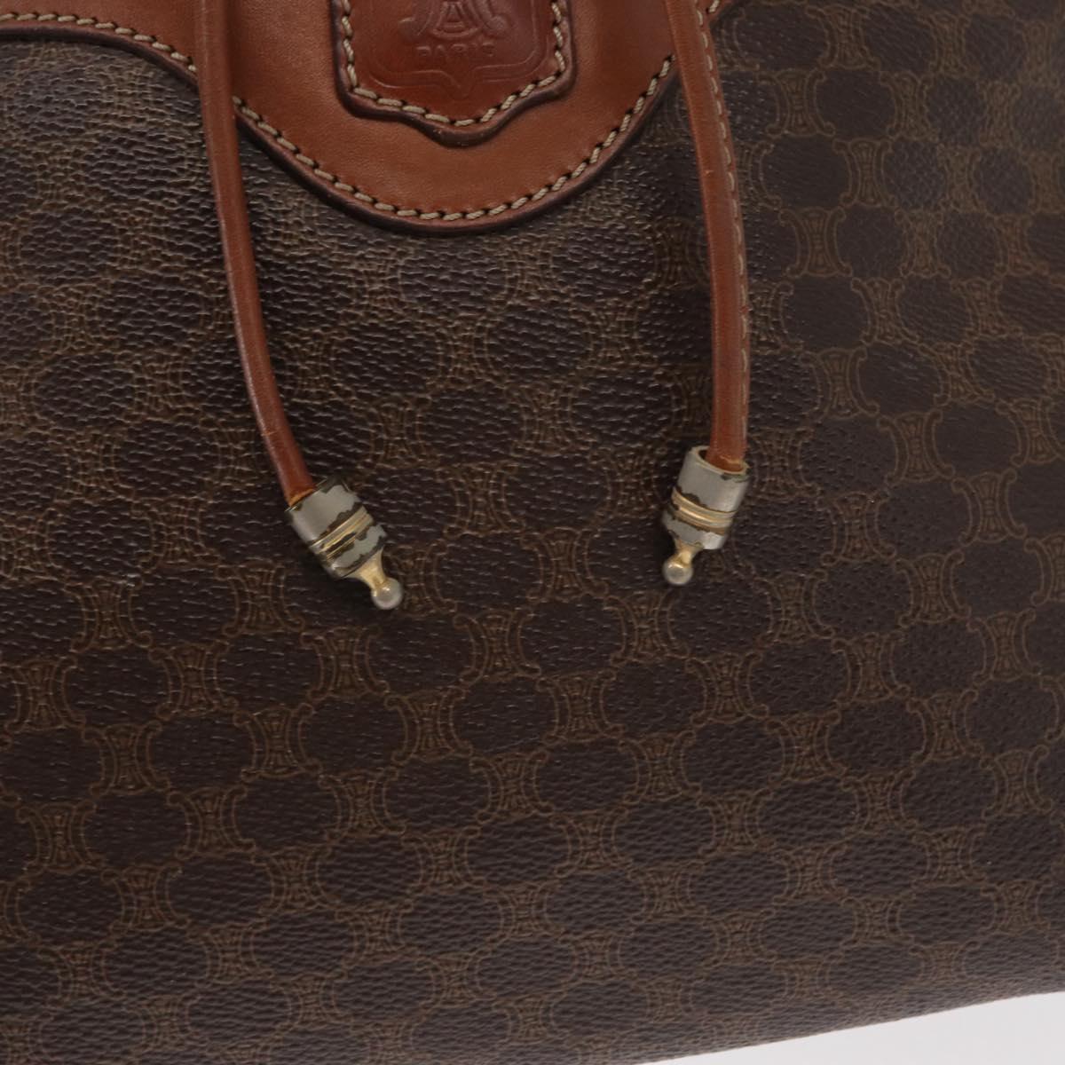 CELINE Macadam Canvas Shoulder Bag PVC Leather Brown Gold Auth 153471