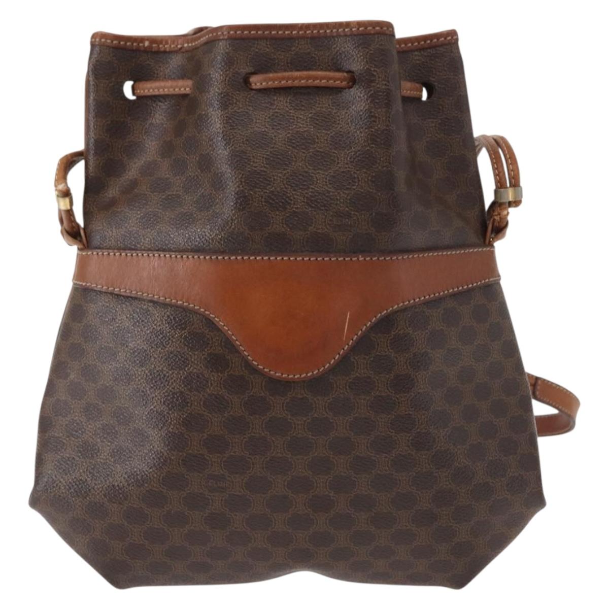 CELINE Macadam Canvas Shoulder Bag PVC Leather Brown Gold Auth 153471