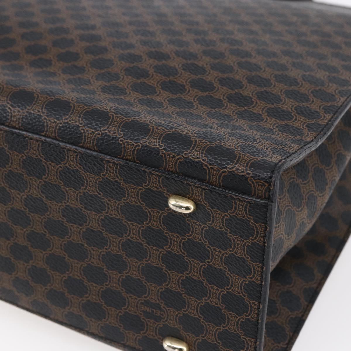 CELINE Macadam Canvas Circle Hand Bag PVC Leather Black Gold Auth 153472