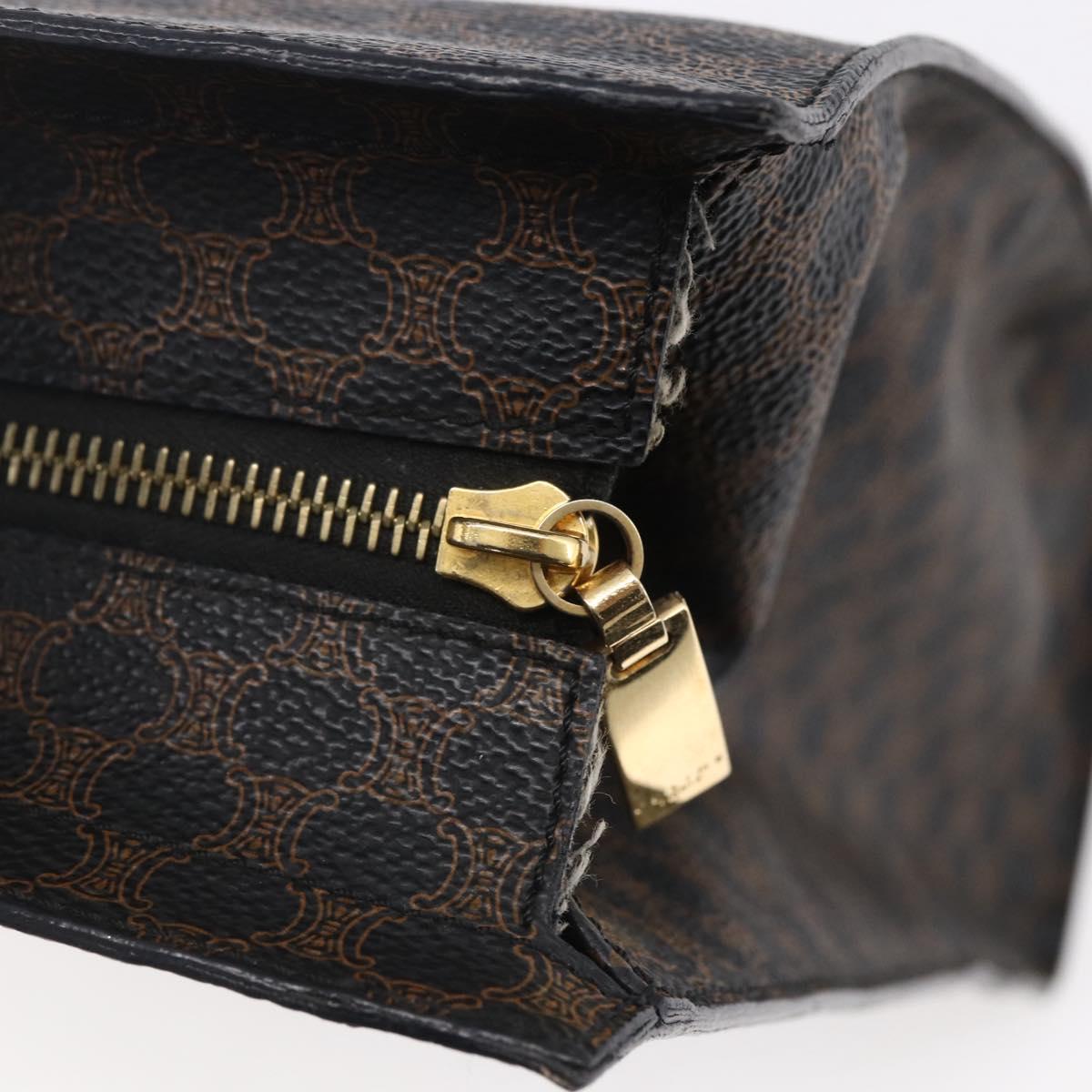 CELINE Macadam Canvas Circle Hand Bag PVC Leather Black Gold Auth 153472