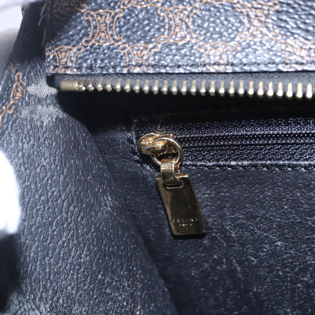 CELINE Macadam Canvas Circle Hand Bag PVC Leather Black Gold Auth 153472