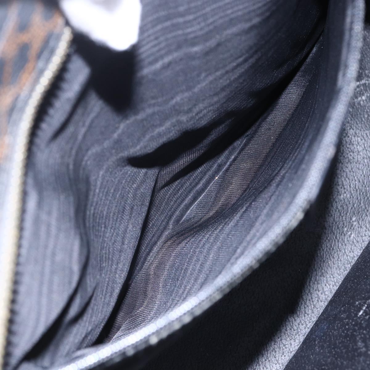 CELINE Macadam Canvas Circle Hand Bag PVC Leather Black Gold Auth 153472