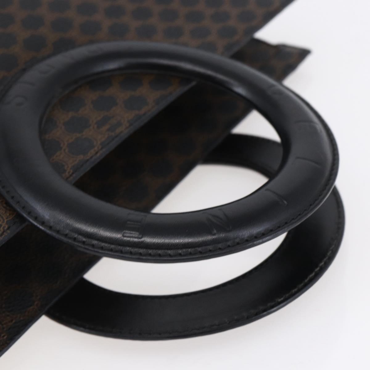 CELINE Macadam Canvas Circle Hand Bag PVC Leather Black Gold Auth 153472
