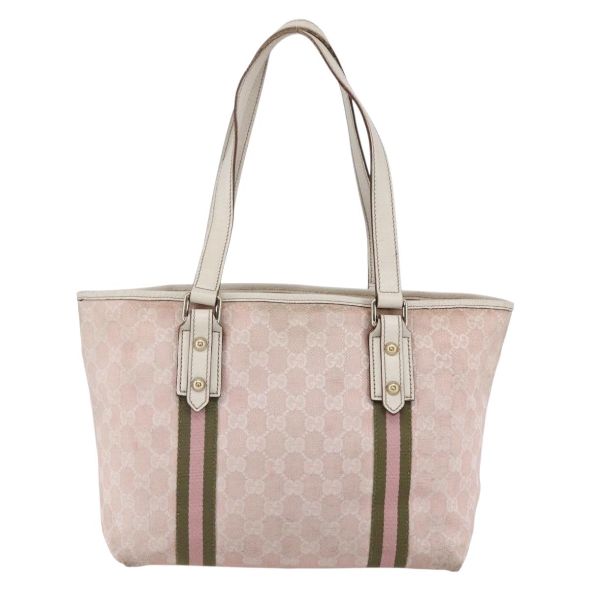 GUCCI GG Canvas Sherry Line Tote Bag Gold Pink 137396 Auth 153475