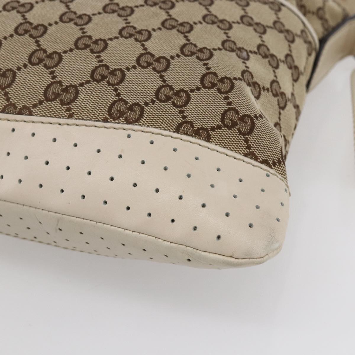 GUCCI GG Canvas Shoulder Bag Beige Silver 145857 Auth 153476