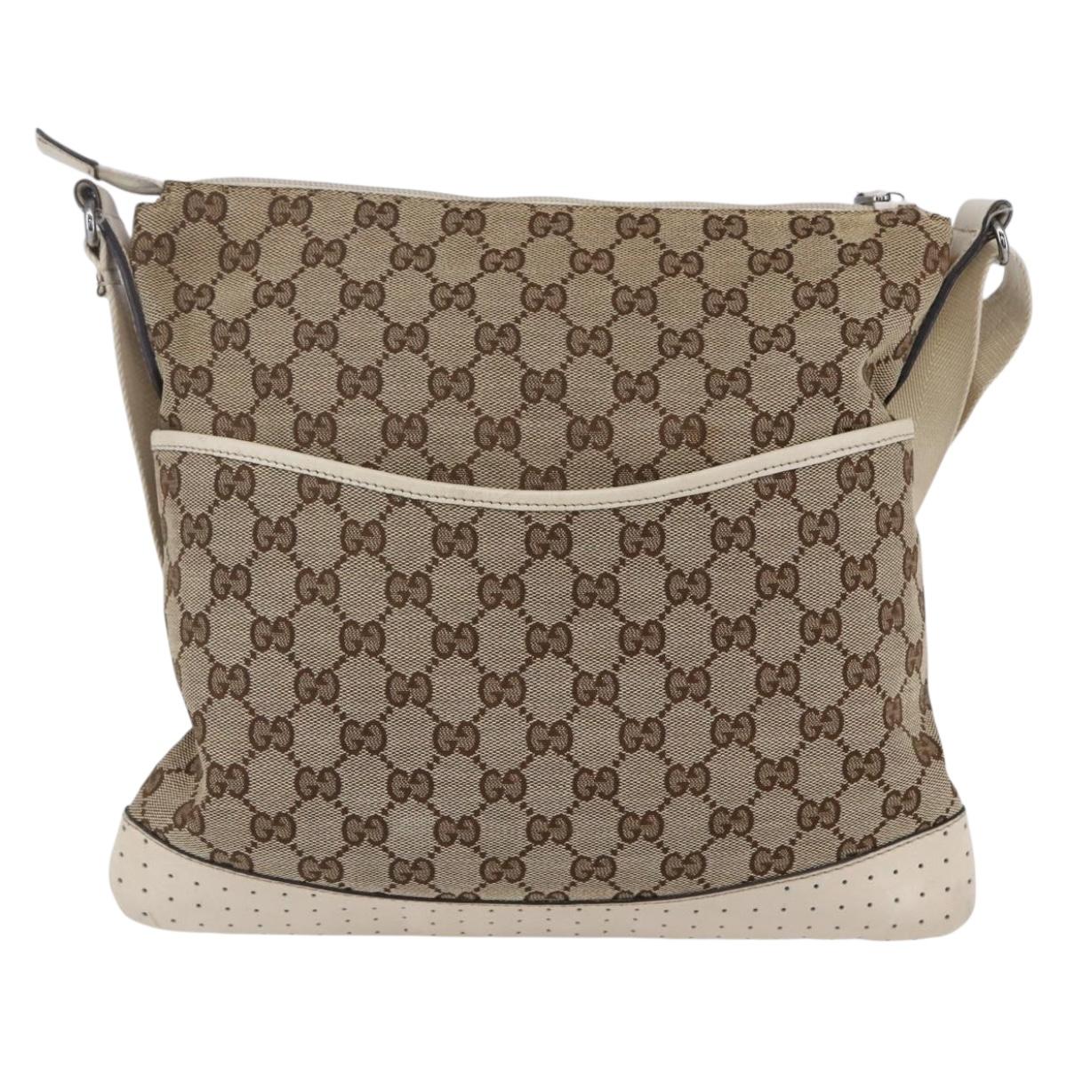 GUCCI GG Canvas Shoulder Bag Beige Silver 145857 Auth 153476