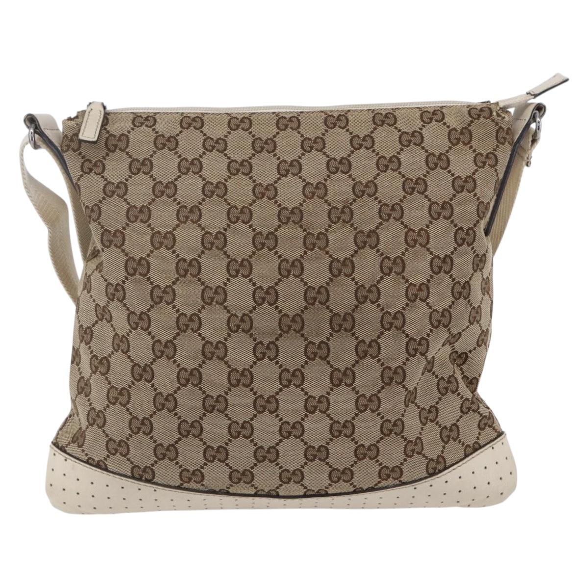 GUCCI GG Canvas Shoulder Bag Beige Silver 145857 Auth 153476