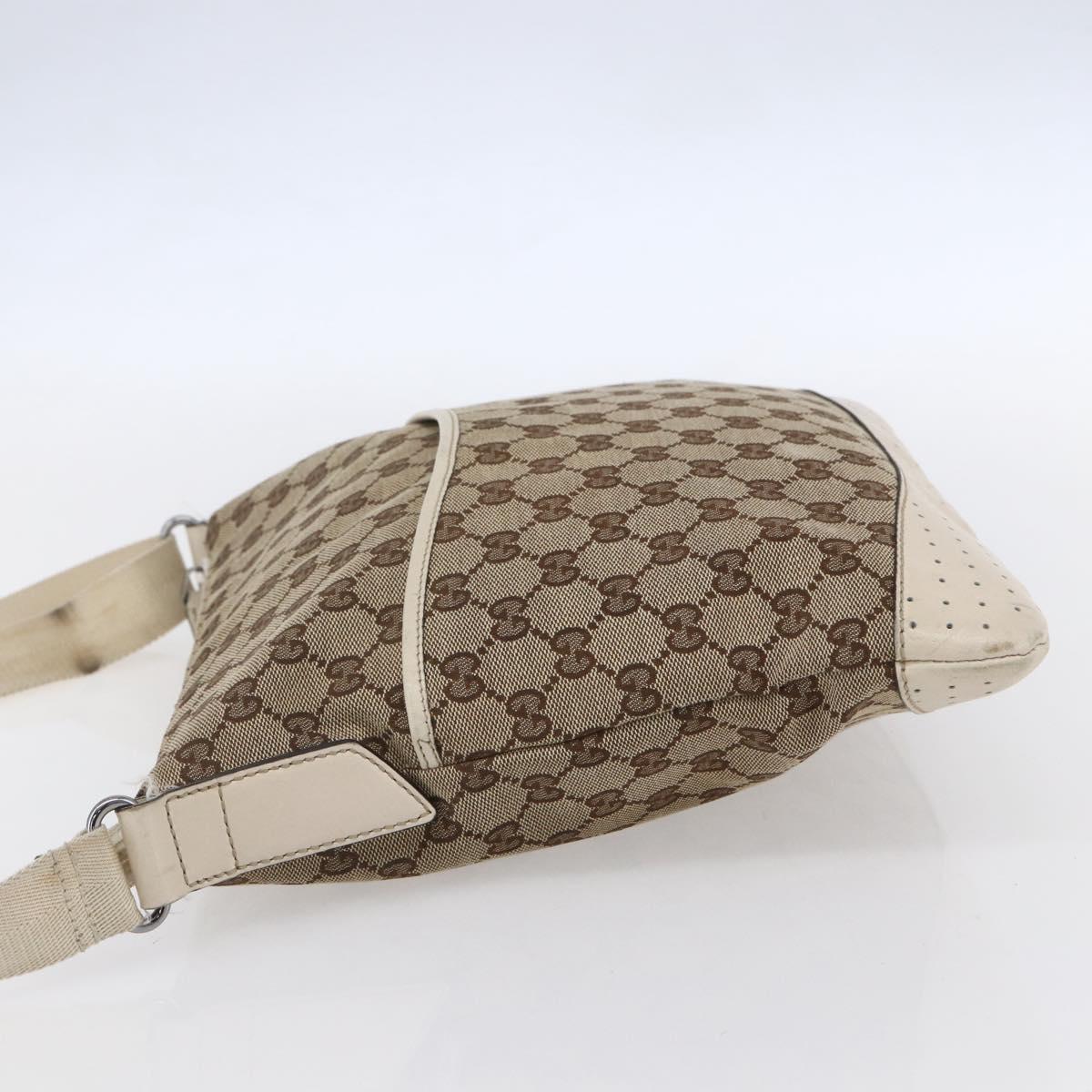 GUCCI GG Canvas Shoulder Bag Beige Silver 145857 Auth 153476