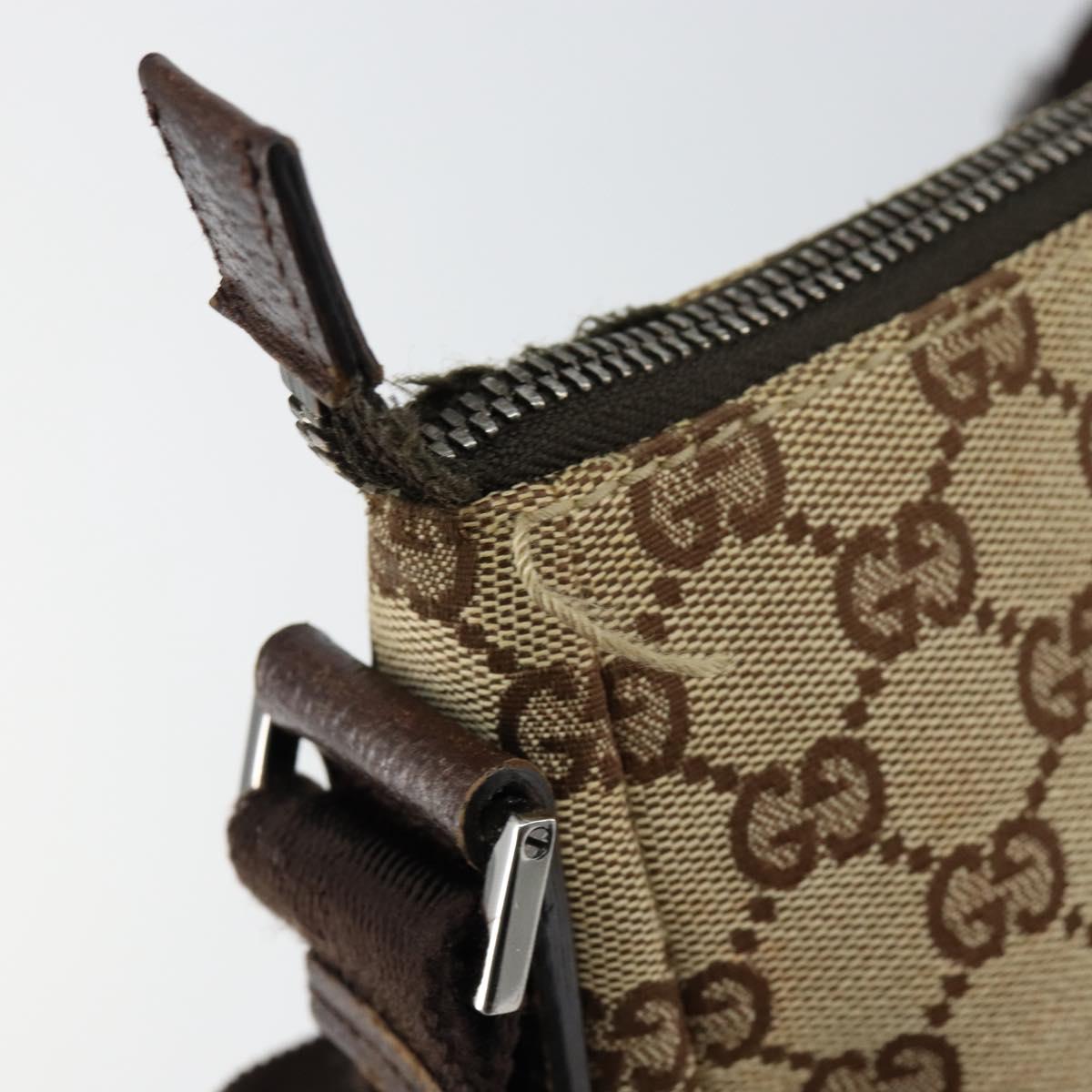 GUCCI GG Canvas Shoulder Bag Beige Silver 114273 Auth 153477