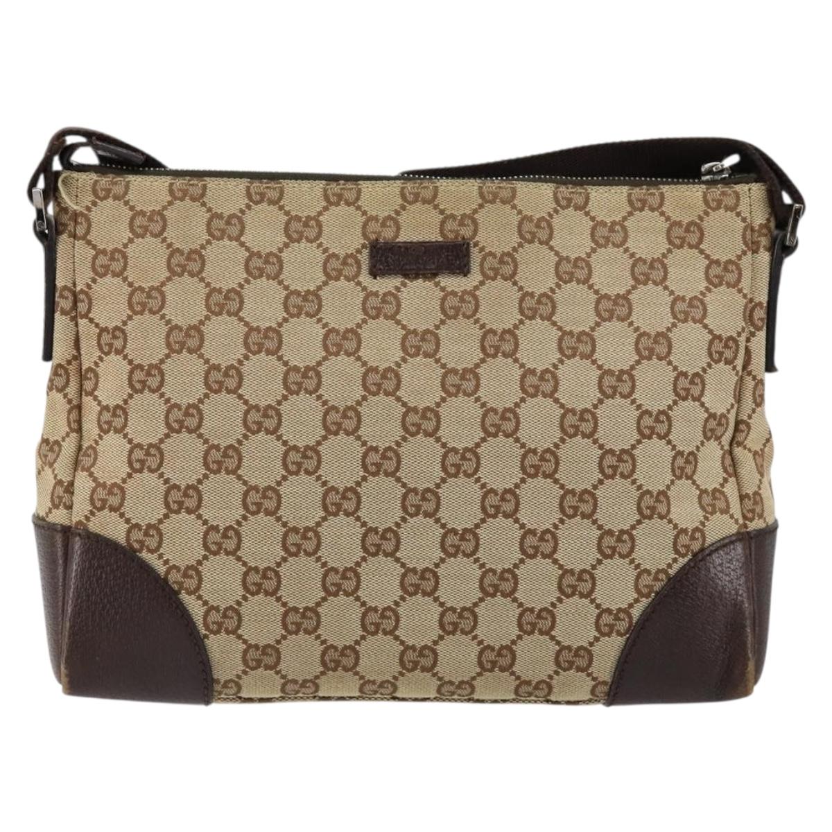 GUCCI GG Canvas Shoulder Bag Beige Silver 114273 Auth 153477