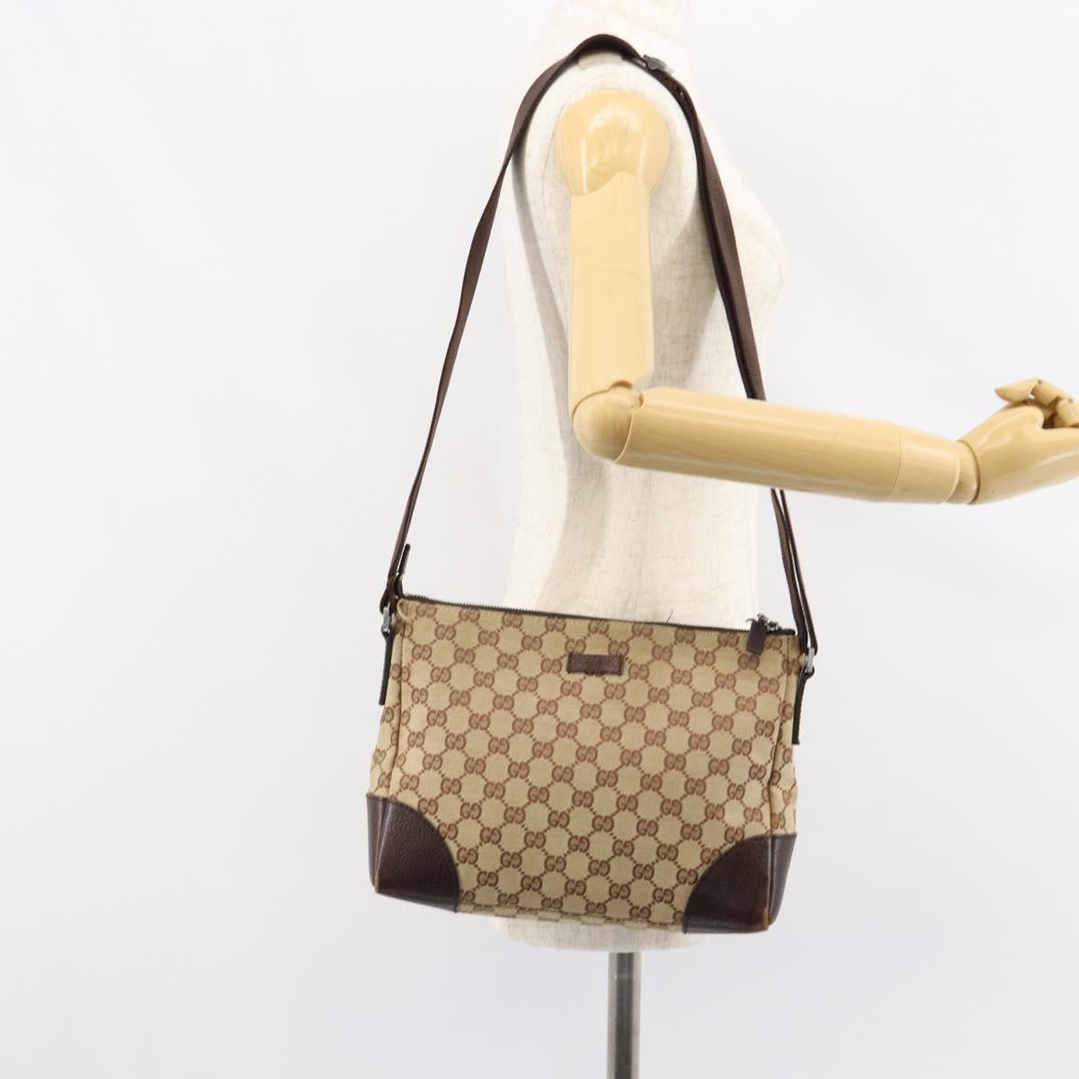 GUCCI GG Canvas Shoulder Bag Beige Silver 114273 Auth 153477
