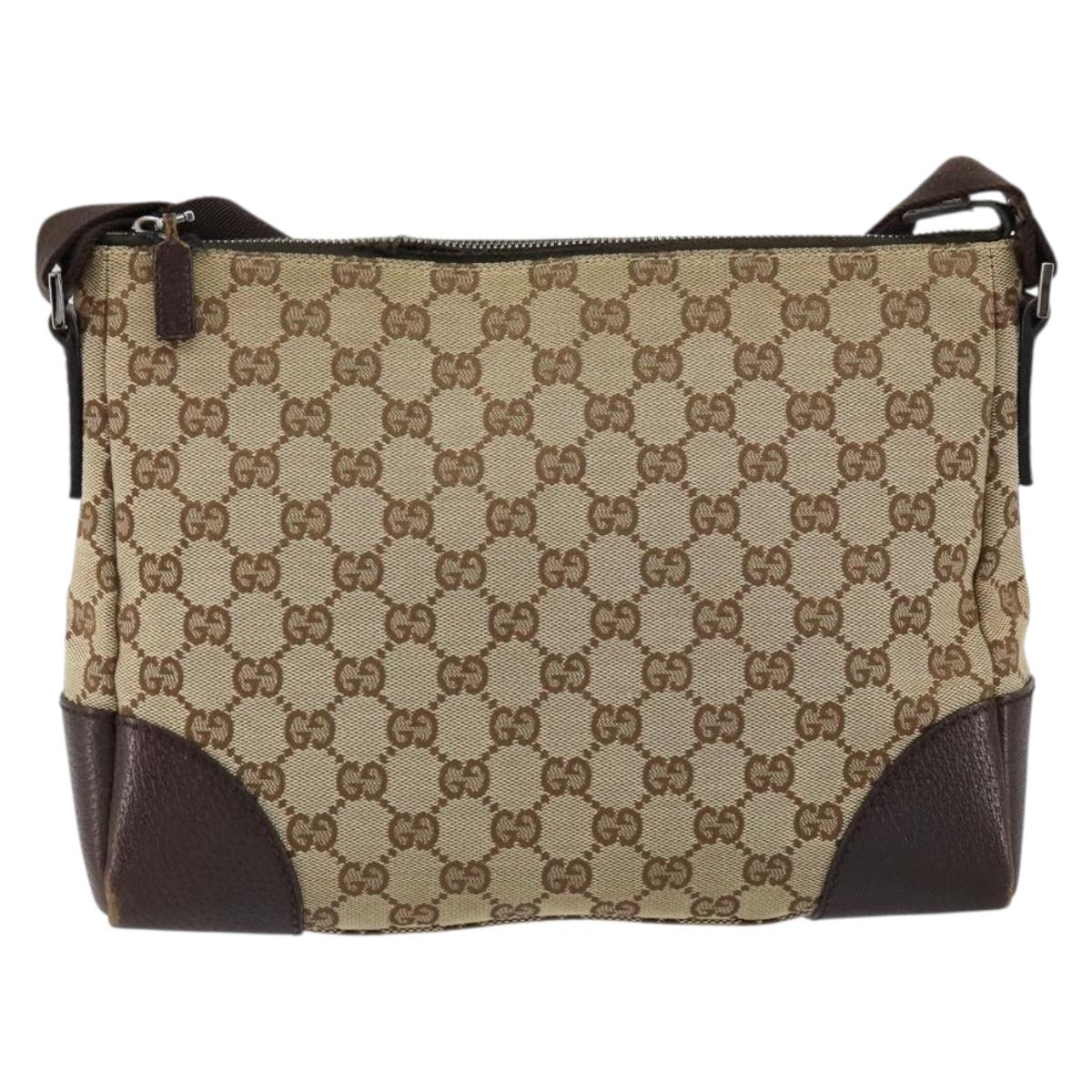 GUCCI GG Canvas Shoulder Bag Beige Silver 114273 Auth 153477