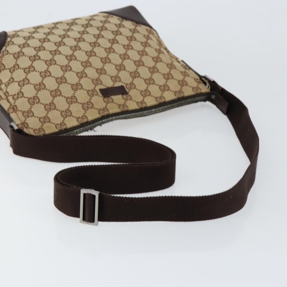 GUCCI GG Canvas Shoulder Bag Beige Silver 114273 Auth 153477