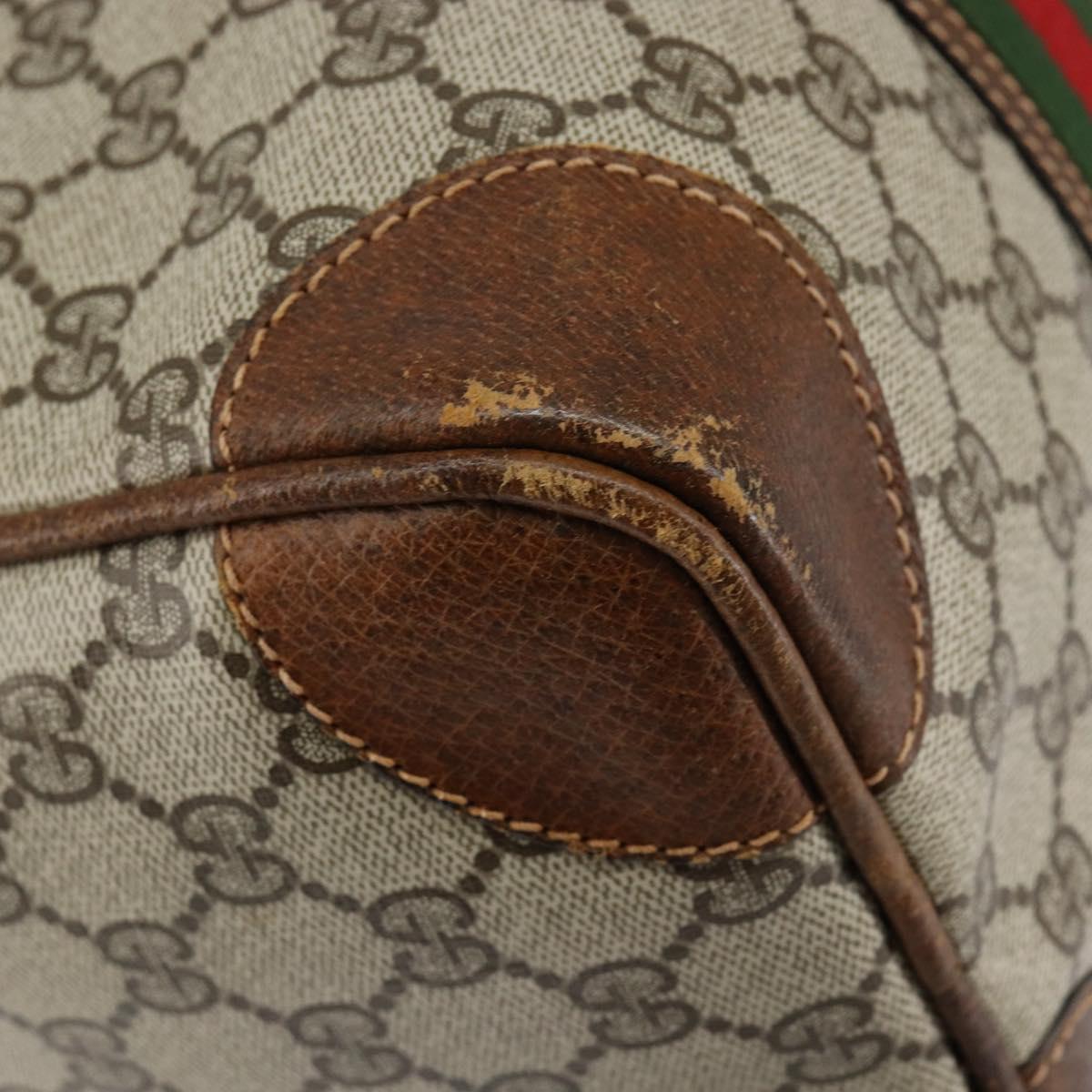 GUCCI GG Supreme Web Sherry Line Boston Bag PVC Beige Gold Auth 153478