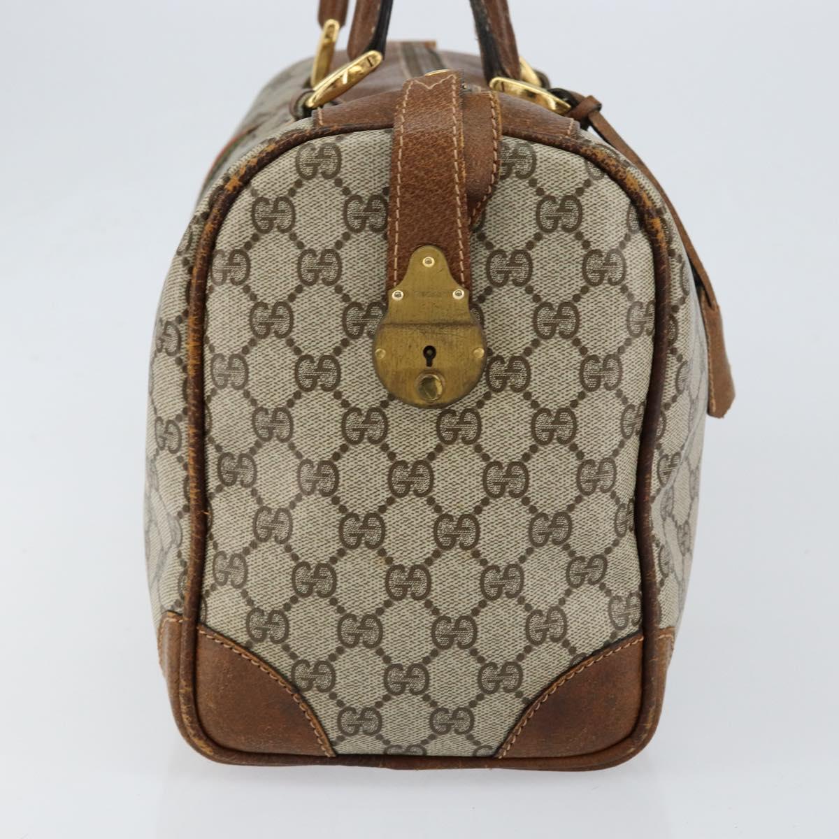 GUCCI GG Supreme Web Sherry Line Boston Bag PVC Beige Gold Auth 153478