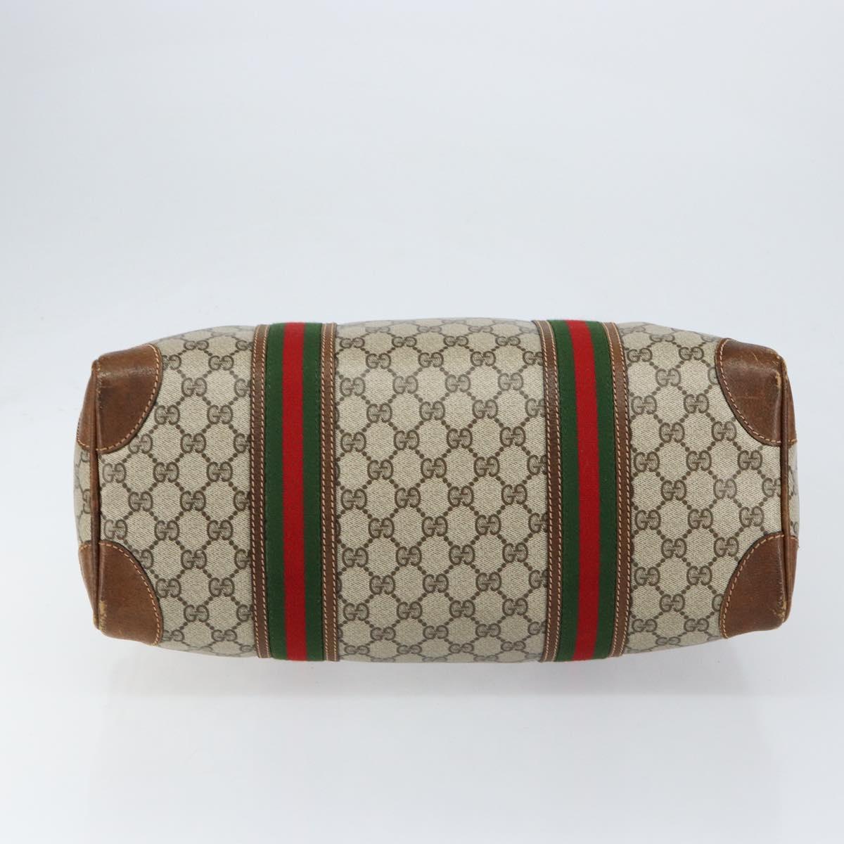 GUCCI GG Supreme Web Sherry Line Boston Bag PVC Beige Gold Auth 153478