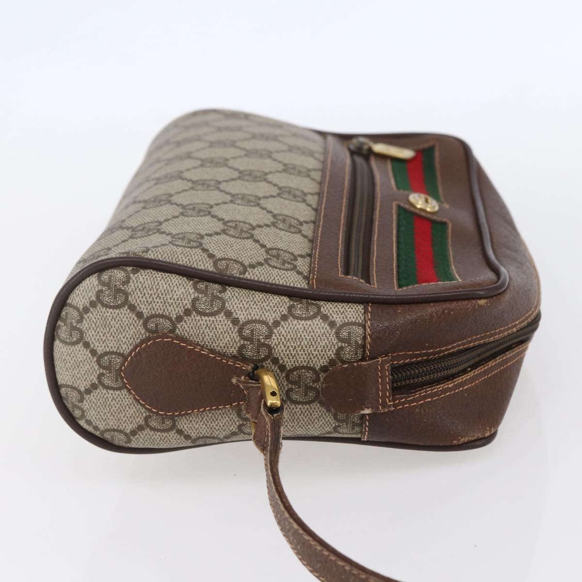 GUCCI GG Supreme Web Sherry Line Bag PVC Beige Gold 56 02 087 Auth 153480