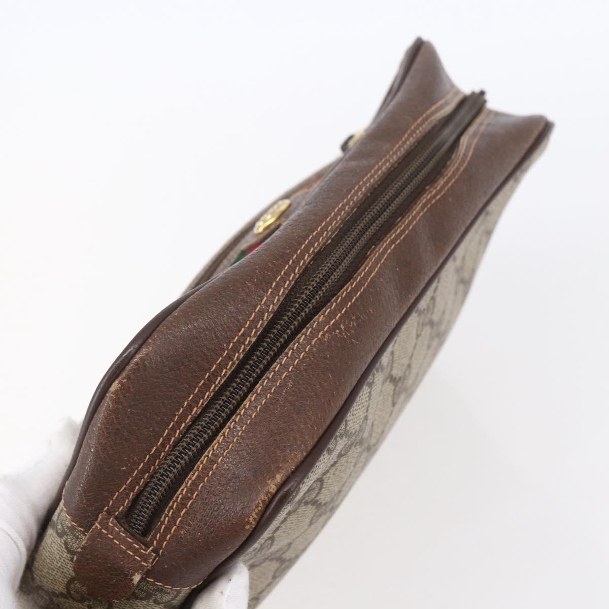 GUCCI GG Supreme Web Sherry Line Bag PVC Beige Gold 56 02 087 Auth 153480