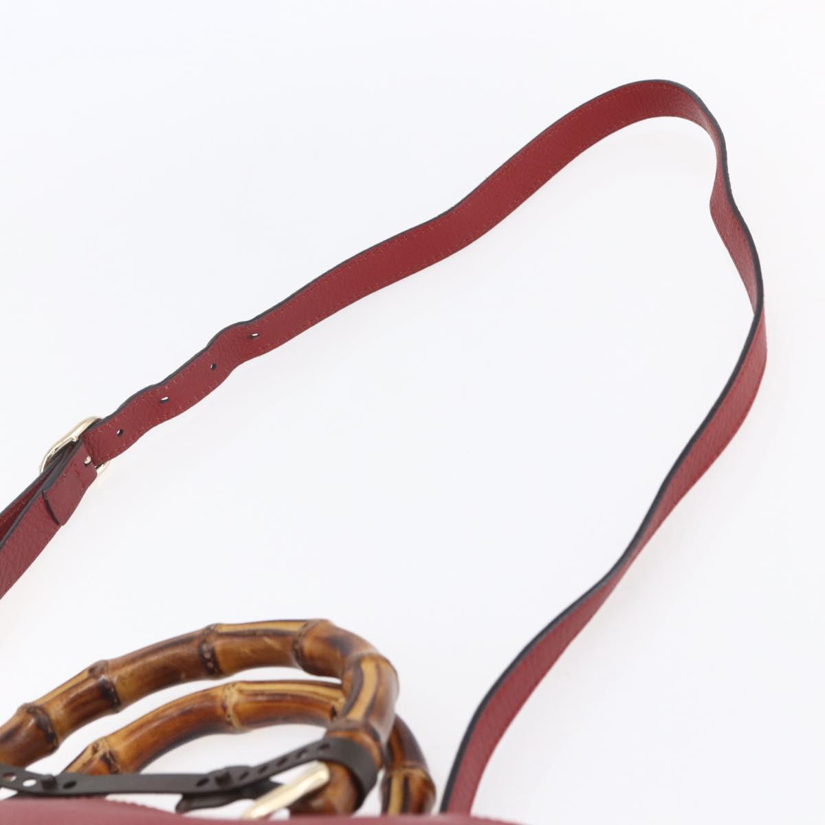 GUCCI Bamboo Hand Bag Leather 2way Red Gold 323660 Auth 153482