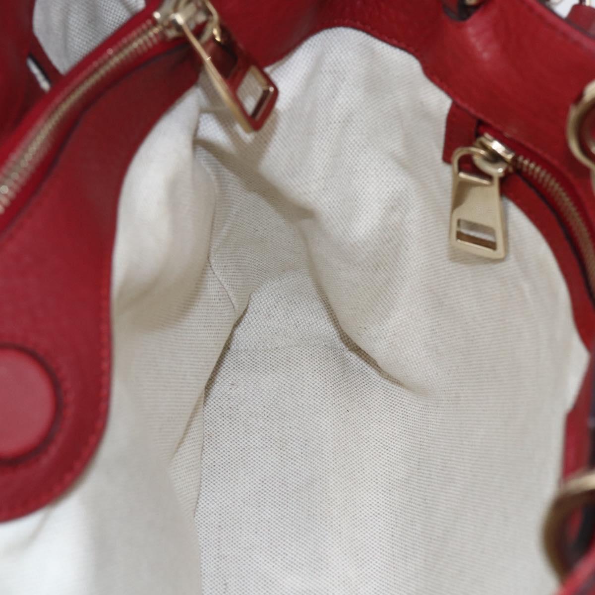 GUCCI Bamboo Hand Bag Leather 2way Red Gold 323660 Auth 153482