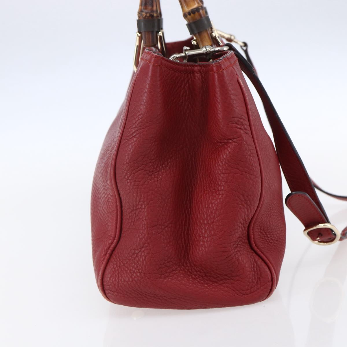 GUCCI Bamboo Hand Bag Leather 2way Red Gold 323660 Auth 153482