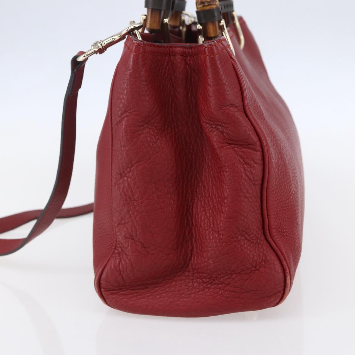 GUCCI Bamboo Hand Bag Leather 2way Red Gold 323660 Auth 153482