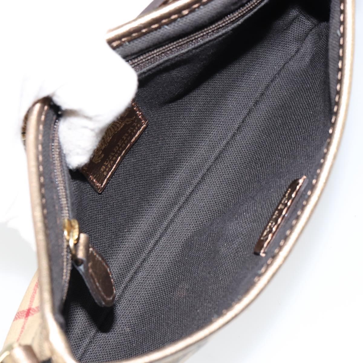 BURBERRY Nova Check Accessory Pouch PVC Beige Gold Auth 153483