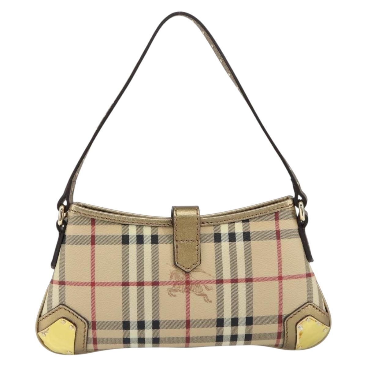 BURBERRY Nova Check Accessory Pouch PVC Beige Gold Auth 153483