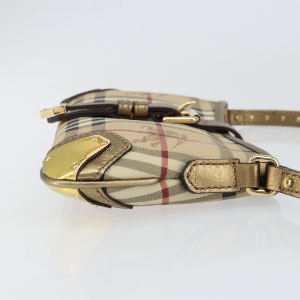 BURBERRY Nova Check Accessory Pouch PVC Beige Gold Auth 153483