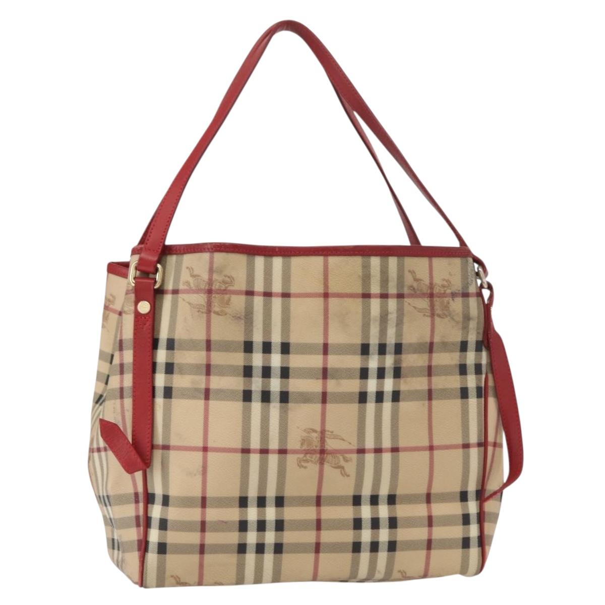 BURBERRY Nova Check Tote Bag PVC Beige Gold Auth 153484