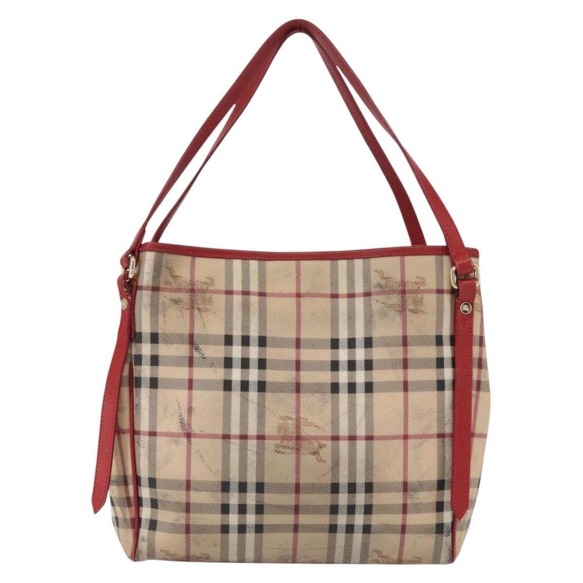 BURBERRY Nova Check Tote Bag PVC Beige Gold Auth 153484