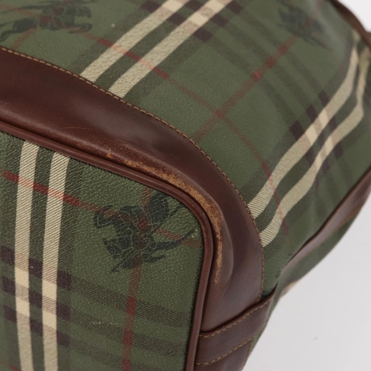 Burberrys Nova Check Shoulder Bag PVC Green Gold Auth 153485