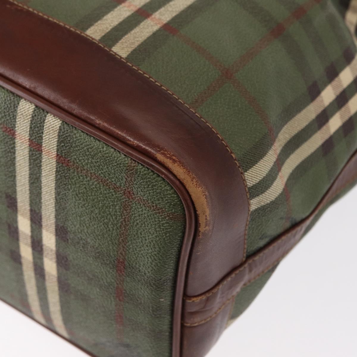 Burberrys Nova Check Shoulder Bag PVC Green Gold Auth 153485