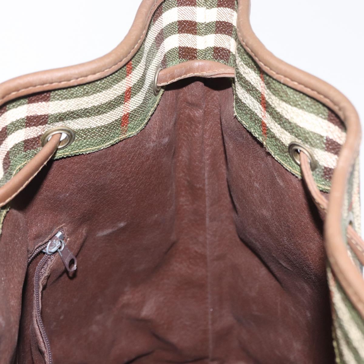 Burberrys Nova Check Shoulder Bag PVC Green Gold Auth 153485