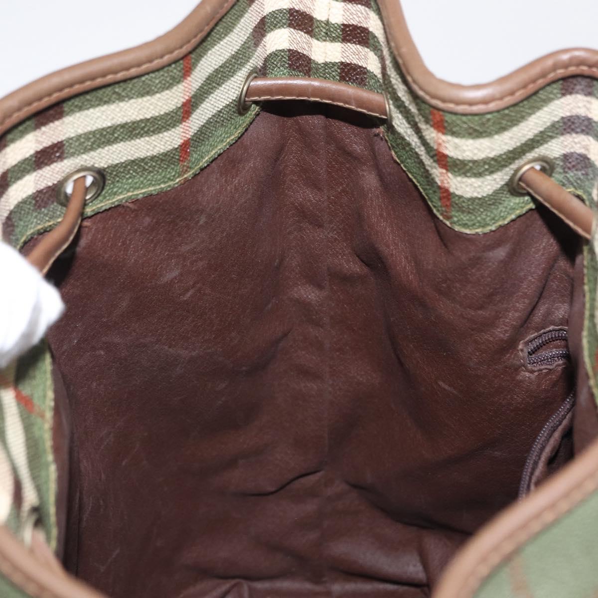 Burberrys Nova Check Shoulder Bag PVC Green Gold Auth 153485